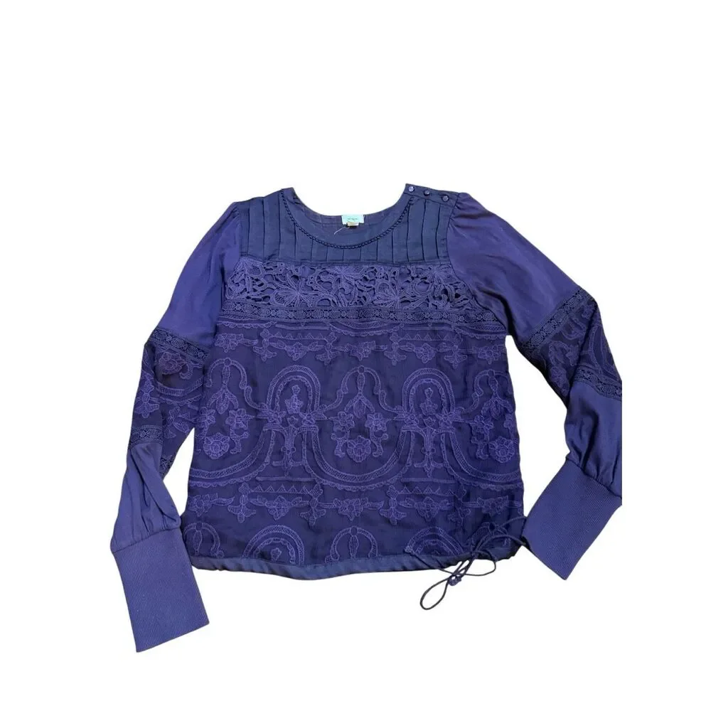 TINY by‎ Anthropologie Violet Lace Mixed Media Blouse Sz S